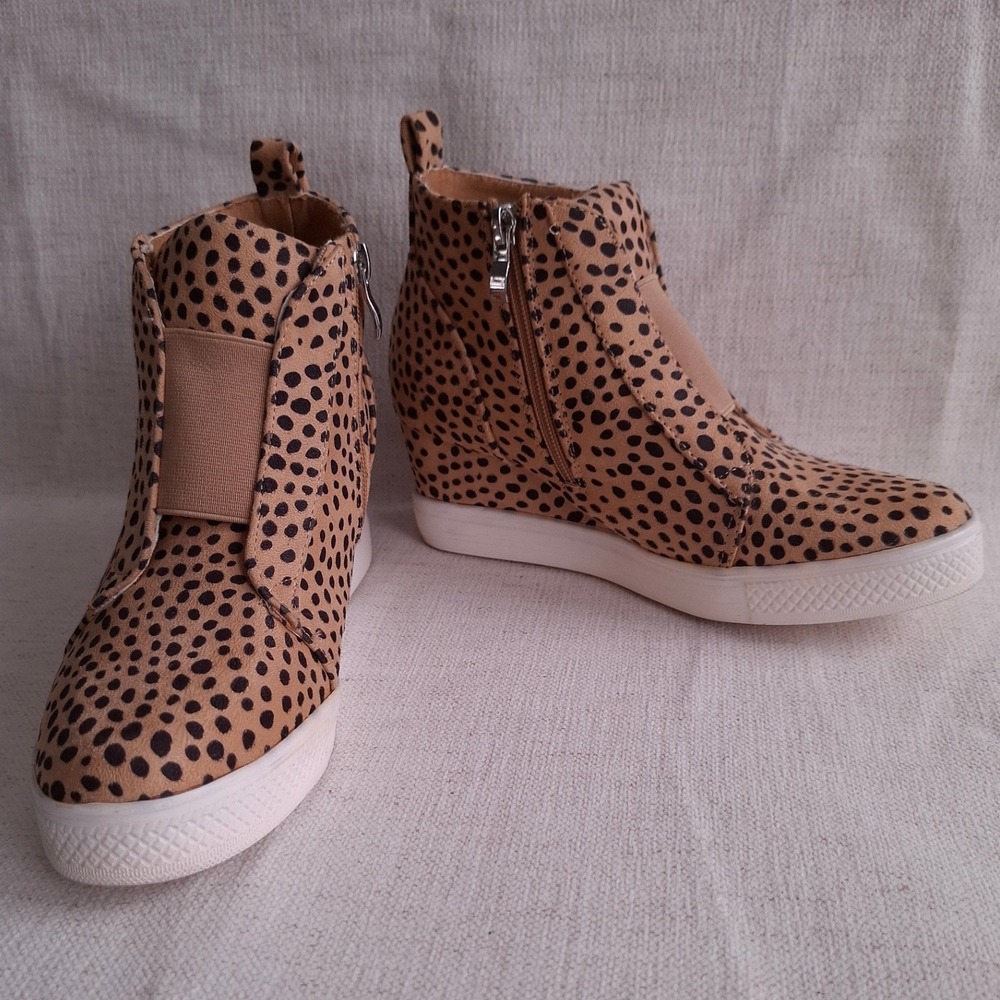 Streetwear Glam Leopard Wedge Heel Sneakers Y2K Halloween Zip Up CCOCCI Sz 7